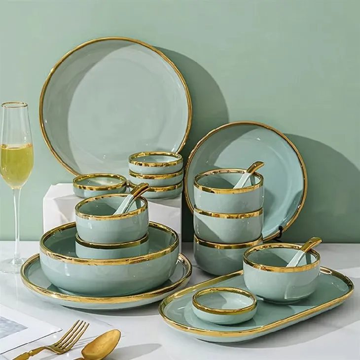 Set de veselă de lux din porțelan din ceramică cu margine aurie