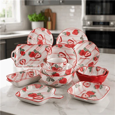 Set de veselă din ceramică cu imprimeu de căpșuni drăguț pentru bucătărie acasă