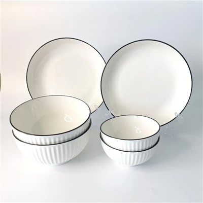 Set de veselă din ceramică cu relief cu nervuri verticale