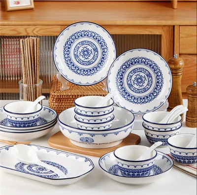 Vesele din ceramică cu model floral, clasic chinezesc, clasic, albastru